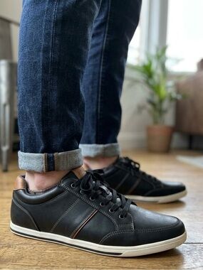 Aldo Men's Low Top Lace Up Black/Brown Synthetic Sneaker Shoes Size 13, NWOT